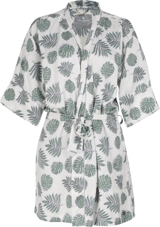 Kimono Tom Tailor - blanc à feuilles vertes - L (40)