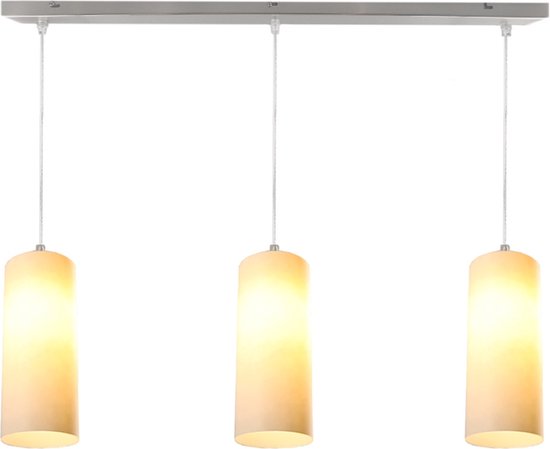 Olucia Hatice - Design Hanglamp - 3L - Metaal/Glas - Chroom;Wit - Rechthoek