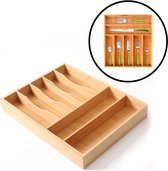 Decopatent® Bestekbak voor keukenla met 7 Vakken - Bestek organizer - Bestekla - Hoogwaardig Bamboe Hout - Bestekcassette 45x35x6
