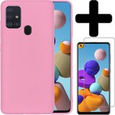 Samsung A21s Hoesje Siliconen Case Licht Roze Met Screenprotector - Samsung Galaxy A21s Hoesje Licht Roze Siliconen Case Cover - Samsung A21s Hoes Siliconen Met Screenprotector