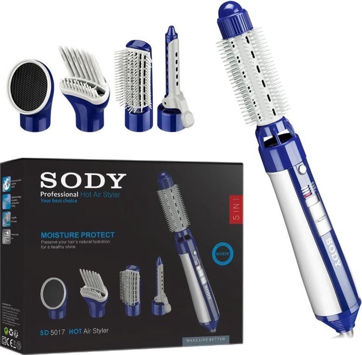Sody SD5017 Luxe 5 in 1 Multi-styler Roterende Warme Luchtborstel Stijltang Krultang Föhnborstel