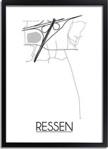 Ressen Plattegrond poster A2 + Fotolijst Zwart (42x59,4cm) - DesignClaudShop