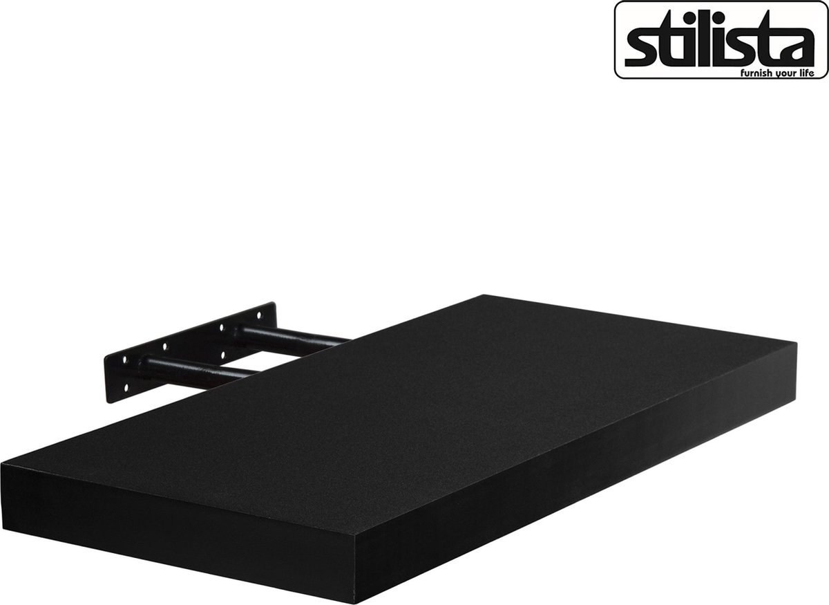 Stilista wandplank zwevend – wandplank – wandplanken – trendy design – MDF vezelplaat – 3,8 cm dik – zwart – 70 x 23,5 x 3,8 cm