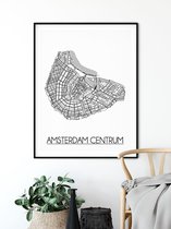 Amsterdam Centrum Plattegrond poster A2 + Fotolijst Zwart (42x59,4cm) - DesignClaudShop