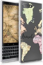 kwmobile telefoonhoesje voor Blackberry KEYtwo (Key2) - Hoesje voor smartphone in zwart / meerkleurig / transparant - Travel Wereldkaart design