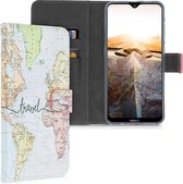 kwmobile telefoonhoesje voor Nokia 2.3 - Hoesje met pasjeshouder in zwart / meerkleurig - Travel Wereldkaart design