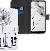 kwmobile telefoonhoesje voor LG K40S - Hoesje met pasjeshouder in zwart / wit - Paardenbloemen Liefde design