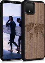 kwmobile telefoonhoesje compatibel met Google Pixel 4 - Hoesje met bumper in donkerbruin - walnoothout - Wereldkaart design