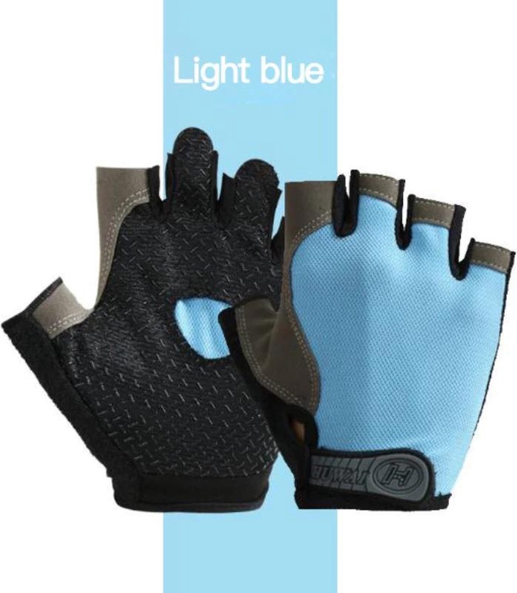 Sporthandschoen – multifunctioneel – vingerloze handschoenen met grip voor (race)fietsen en spinnen, fitness, gym, hockey - Zwart/blauw - Maat L