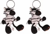 Set van 6x stuks sleutelhanger pluche zebra 10 cm - Mini knuffel - Pluche dieren cadeau knuffels/knuffeltjes voor kinderen