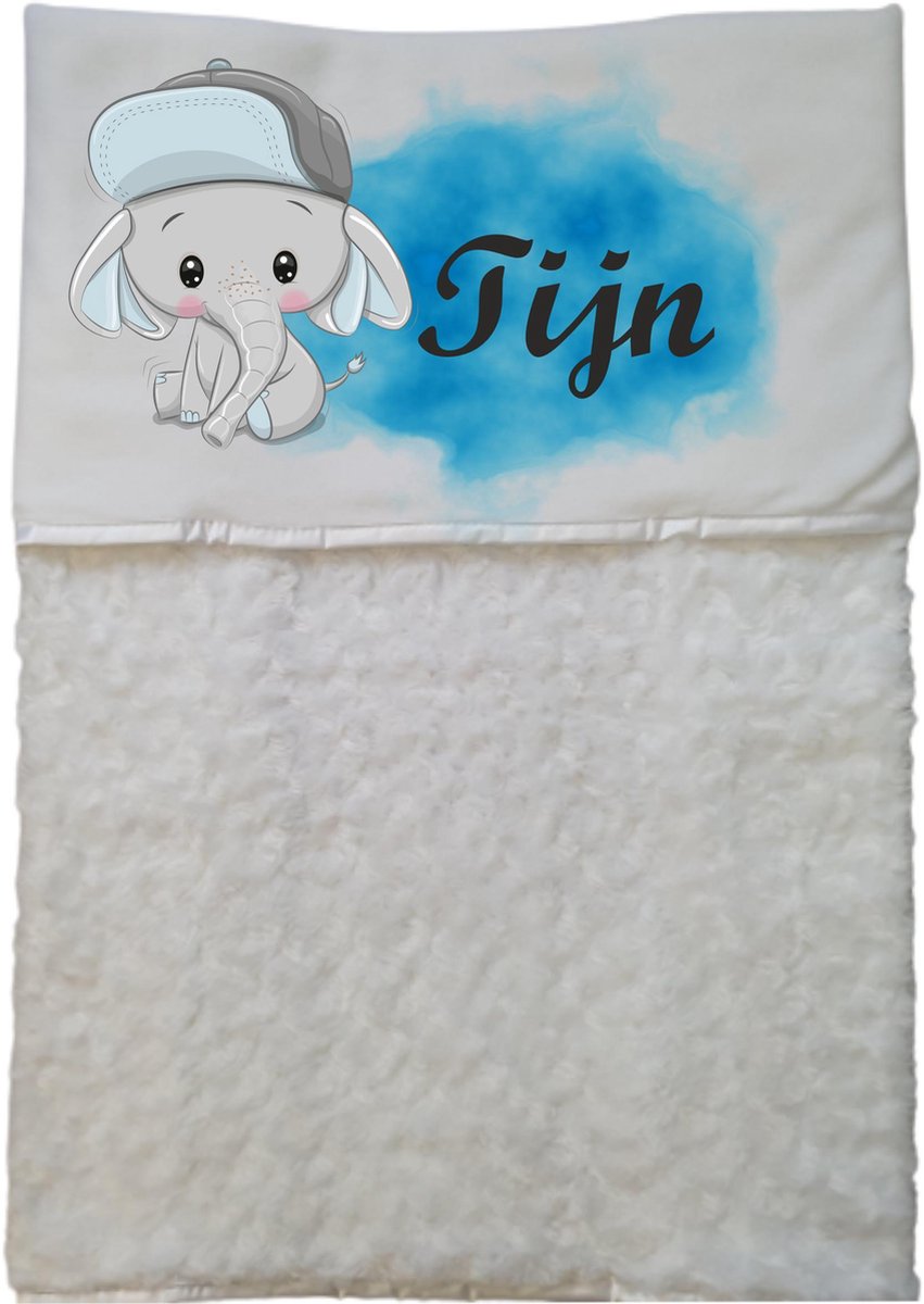 Baby dekentje olifant EIGEN NAAM - gepersonaliseerd dekentje - kraam cadeau - zacht dekentje - olifant - wit deken - jongen