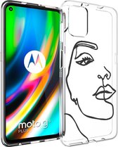 iMoshion Design voor de Motorola Moto G9 Plus hoesje - Abstract Gezicht - Zwart