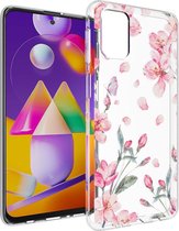iMoshion Hoesje Geschikt voor Samsung Galaxy M31s Hoesje Siliconen - iMoshion Design hoesje - Roze / Transparant / Blossom Watercolor