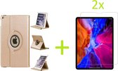 Geschikt voor Apple iPad Air 4 (2020) 10.9 inch Multi Stand Case - 360 Draaibaar Tablet hoesje - Tablethoes - Goud + 2x Screenprotector