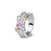 Silventi 943282715-56 Zilveren Ring - Dames - 3 Banen - Gekleurde Zirkonia Steentjes - Maat 56 - Rhodium - Zilver