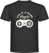 T-Shirt - Casual T-Shirt - Gamer Gear - Gamer Wear - Fun T-Shirt - Fun Tekst - Lifestyle T-Shirt - Gaming - Gamer - Life Is A Game, Play It - D.Charcoal - M