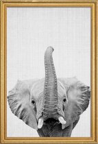 JUNIQE - Poster met houten lijst Olifant zwart-wit foto -30x45 /Wit &