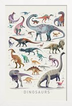 JUNIQE - Poster in houten lijst Dinosauruskaart -30x45 /Kleurrijk