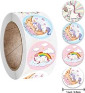 500 stickers op rol unicorn - eenhoorn 2,5 cm