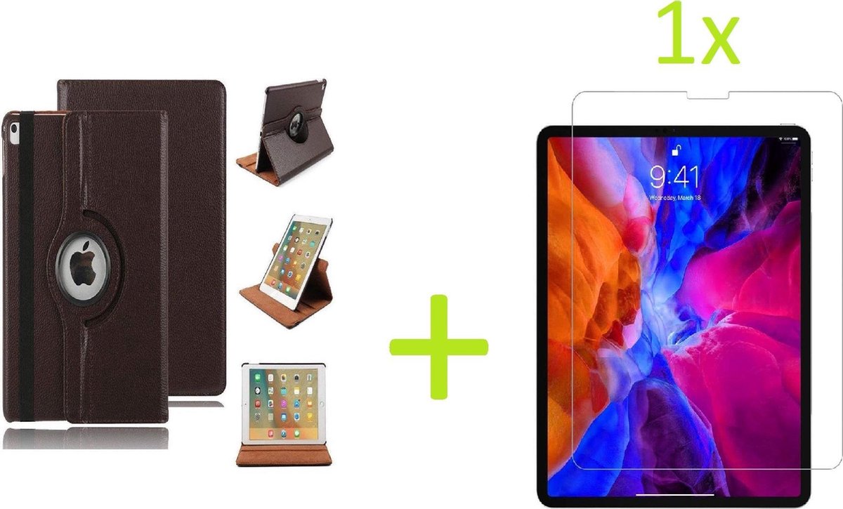 Geschikt voor Apple iPad Air 4 (2020) 10.9 inch Multi Stand Case - 360 Draaibaar Tablet hoesje - Tablethoes - Bruin + 1x Screenprotector