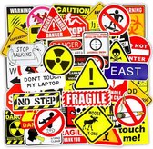 ProductGoods - 50 Stuks Waarschuwing Stickers - Muur Decoratie - Koffer Decoratie - Laptop Decoratie - Koelkast Decoratie - Stickervellen - Warning Stickers