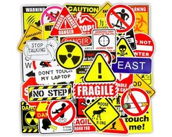 ProductGoods - 50 Stuks Waarschuwing Stickers - Muur Decoratie - Koffer Decoratie - Laptop Decoratie - Koelkast Decoratie - Stickervellen - Warning Stickers