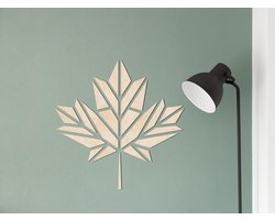 HOUTEN WANDDECORATIE / WOODEN WALL DECORATION - GEOMETRISCHE MUURDECORATIE / GEOMETRIC WALL ART - ESDOORNBLAD / MAPLE LEAF - 35 x 35 cm - LICHT HOUT / NATURAL WOOD - ORIGAMI DESIGN WANDFIGUUR - TRENDY & HIP WOONKAMER - NATUUR - CANADA - BOOM - Herfst