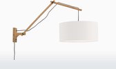 Wandlamp met Lange Arm - ANDES - Naturel Bamboe - Wit Linnen