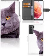 Telefoonhoesje Geschikt voor Samsung Galaxy S21 Flipcover Case Kat