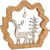 Kerst - Kerstdecoratie - Kerstdagen - Kerstmis, Zilvermetalen hertjes in Mangohouten krans met ster