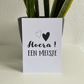Wenskaart geboorte hoera een meisje dochter - Zwart Wit - bijStip