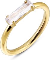 Twice As Nice Ring in goudkleurig edelstaal, baguette, wit kristal  56