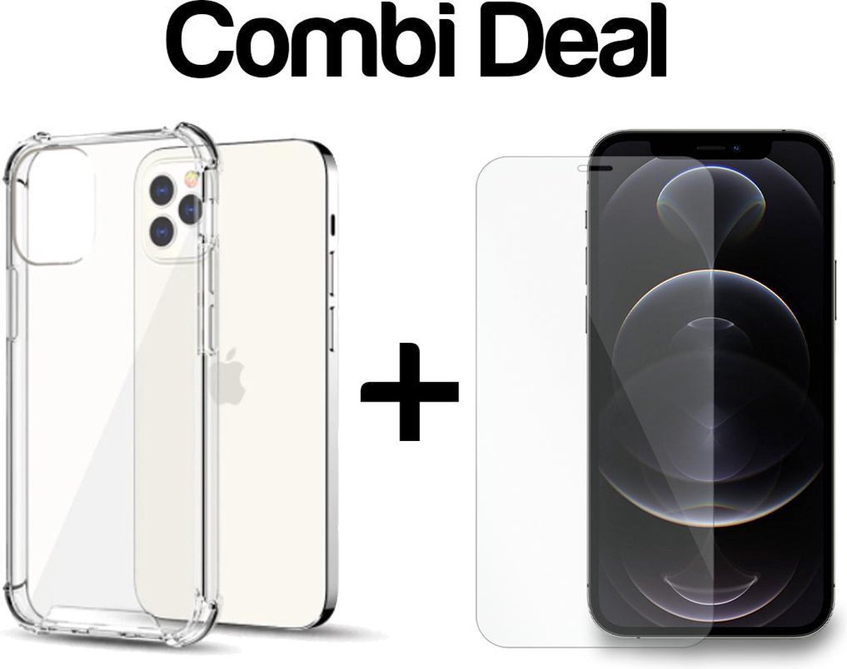 iPhone 12 Pro Max | TPU Silicone Hoesje Bumper Case Transparant + Tempered Glass Screenprotector | Smartphonica