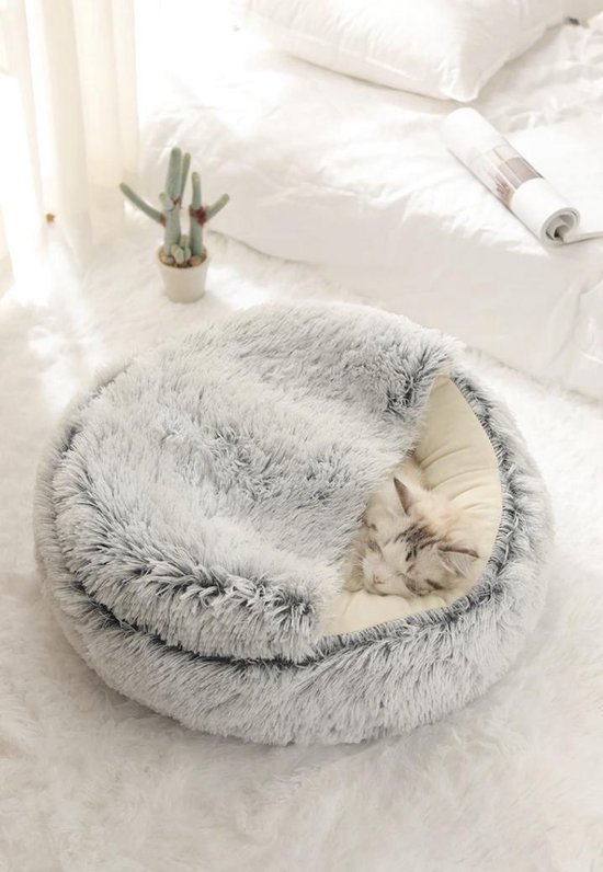 Mooki Nova Plushe - Kattenmand - Luxe Kattenbed - Kattenkussen - Cavebed - Donut - Extra Zacht & Comfortabel - Hondenmand - Lichtblauw - 50 cm