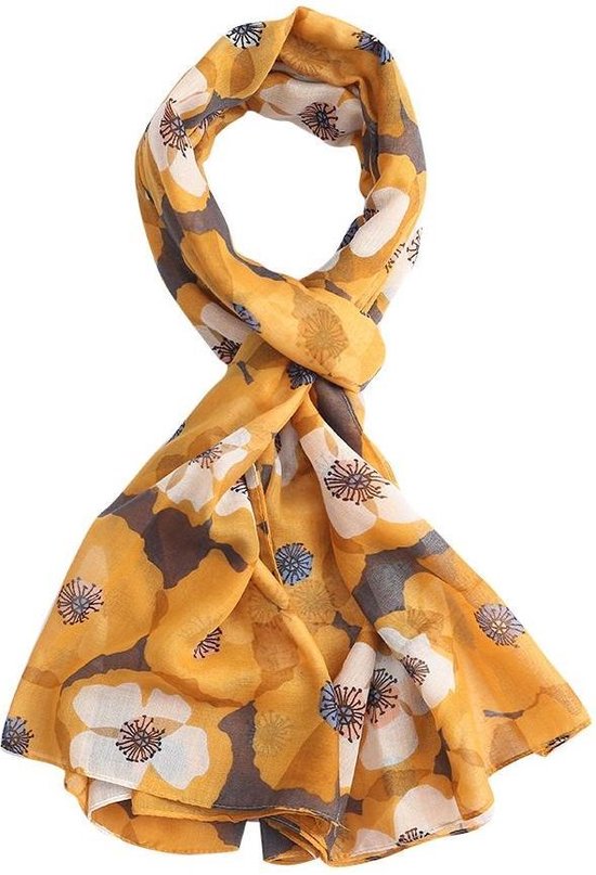 Lichte dames sjaal met vrolijk retro klaprozen motief | Geel | mode  accessoire |... | bol.com