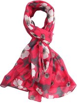 Lichte dames sjaal met vrolijk retro klaprozen motief | Rood | mode accessoire | cadeau voor haar