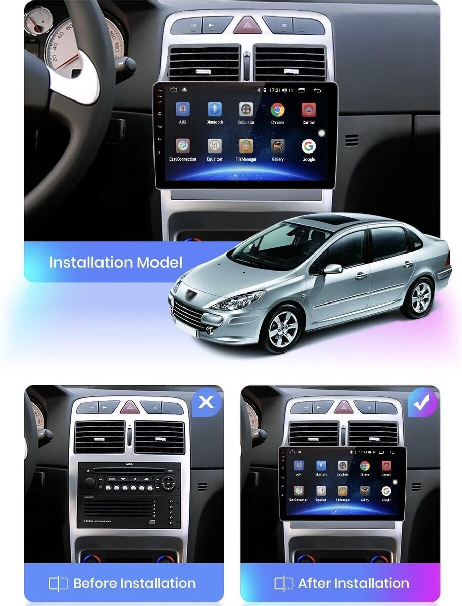 Peugeot 307 2002-2013 Android 10 navigatie en multimediasysteem usb  bluetooth wifi | bol.com