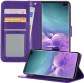 Hoesje Geschikt voor Samsung S10 Hoesje Book Case Hoes Wallet Cover - Hoes Geschikt voor Samsung Galaxy S10 Hoesje Bookcase Hoes - Paars