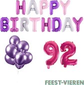92 jaar Verjaardag Versiering Ballon Pakket Pastel & Roze