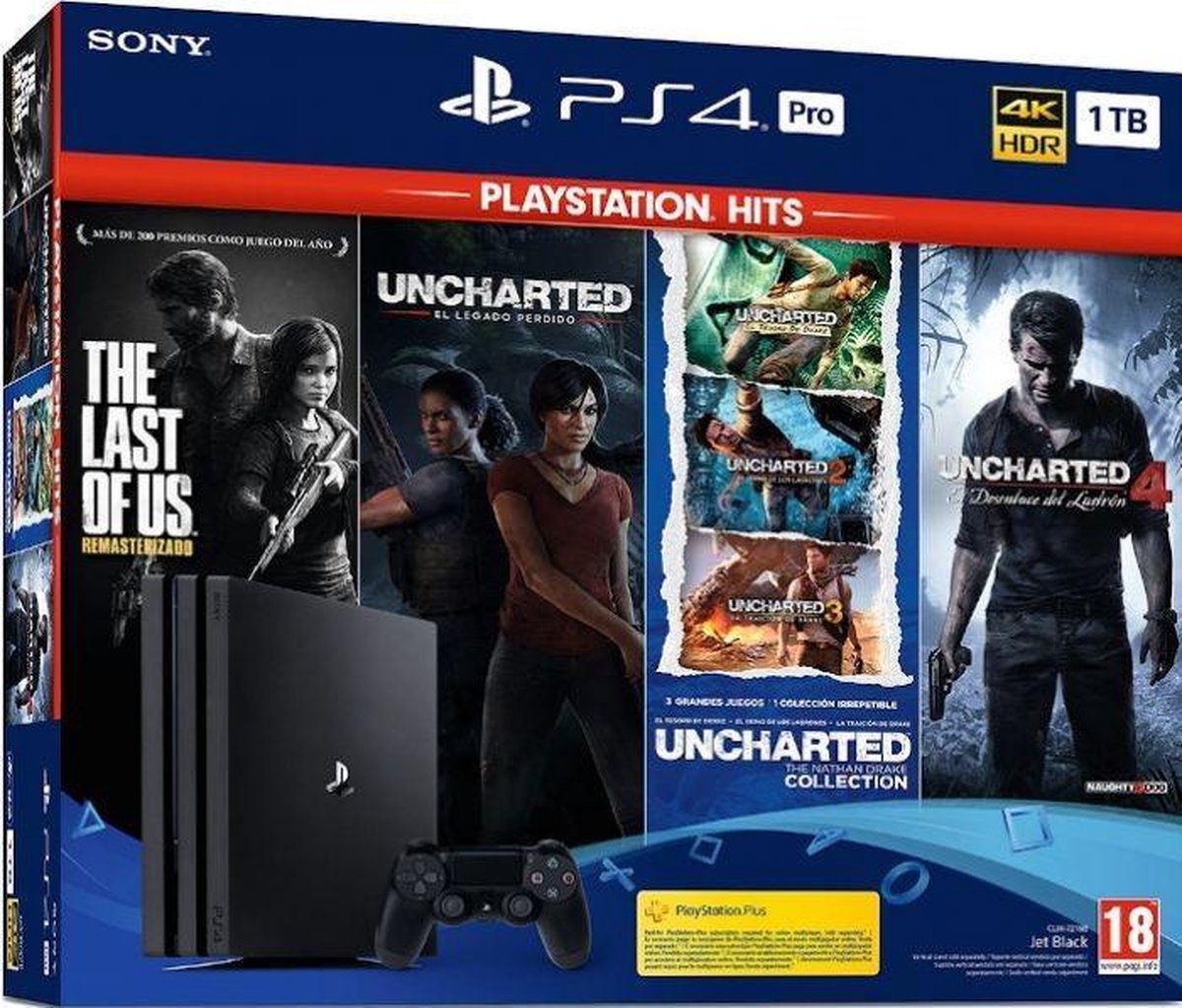 Sony PlayStation 4 Pro 1TB + The Last of Us + Uncharted Collection + Uncharted 4 - Black (EU) (PS4) - Sony