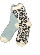 Huissokken - zachte sokken - 2 paar blauw wit - one size