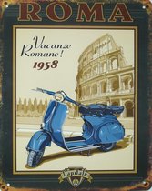 2D vintage metalen wandbord "Roma Vacanze Romane! 1958" 25x20cm