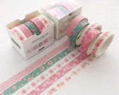 Washi tape - Masking tape - 5 rollen van 3 meter x 1 cm - Bloemen roze