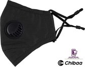 Chibaa - JS2DEAL - Zwart Mondkapje Wasbaar Herbruikbaar Mondmasker Met Ventiel en 1 vervangbare PM2.5 Filter - Katoenen Mondmasker met ventiel en filter - ijzeren neusbeugel - Mouth Mask - St