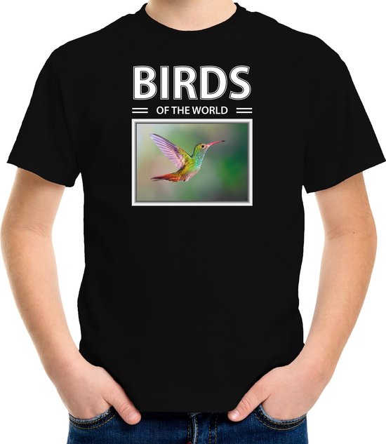 Dieren foto t-shirt Kolibrie vogel - zwart - kinderen - birds of the world - cadeau shirt vogel liefhebber - kinderkleding / kleding 146/152