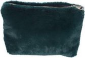 Toilettas - Toiletzak - Make Up Tas - Donkergroen - Rechthoek kunstbont - 18x5xh12