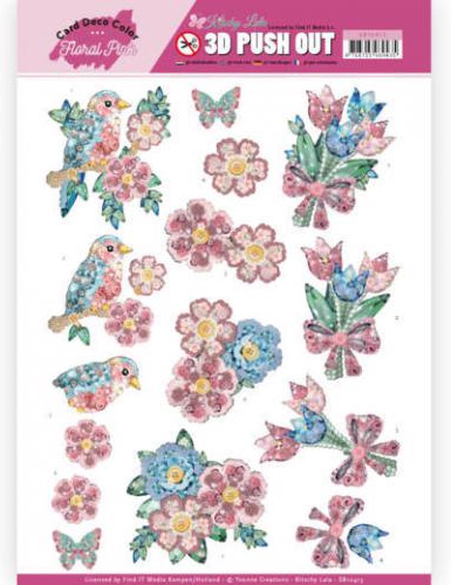 Vogel en bloemen - Kitschy Lala Push-Out-vel van Yvonne Creations / Card Deco Color