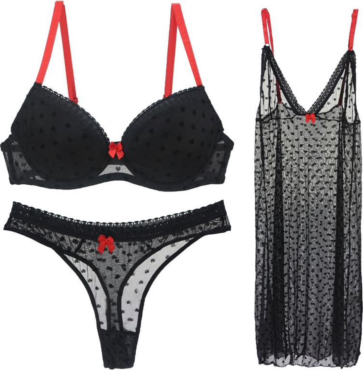 Goedkoopste 3 delige zwarte lingerieset Ranalina
