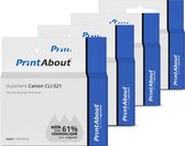 PrintAbout - Inktcartridge / Alternatief voor de Canon CLI-521BK / 4 Kleuren