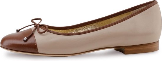 Ballerines classiques pour femmes - Chaussures pour femmes preppy - Chaussures à enfiler - Cuir Nappa beige et marron - Werner Kern Beth - Taille 39